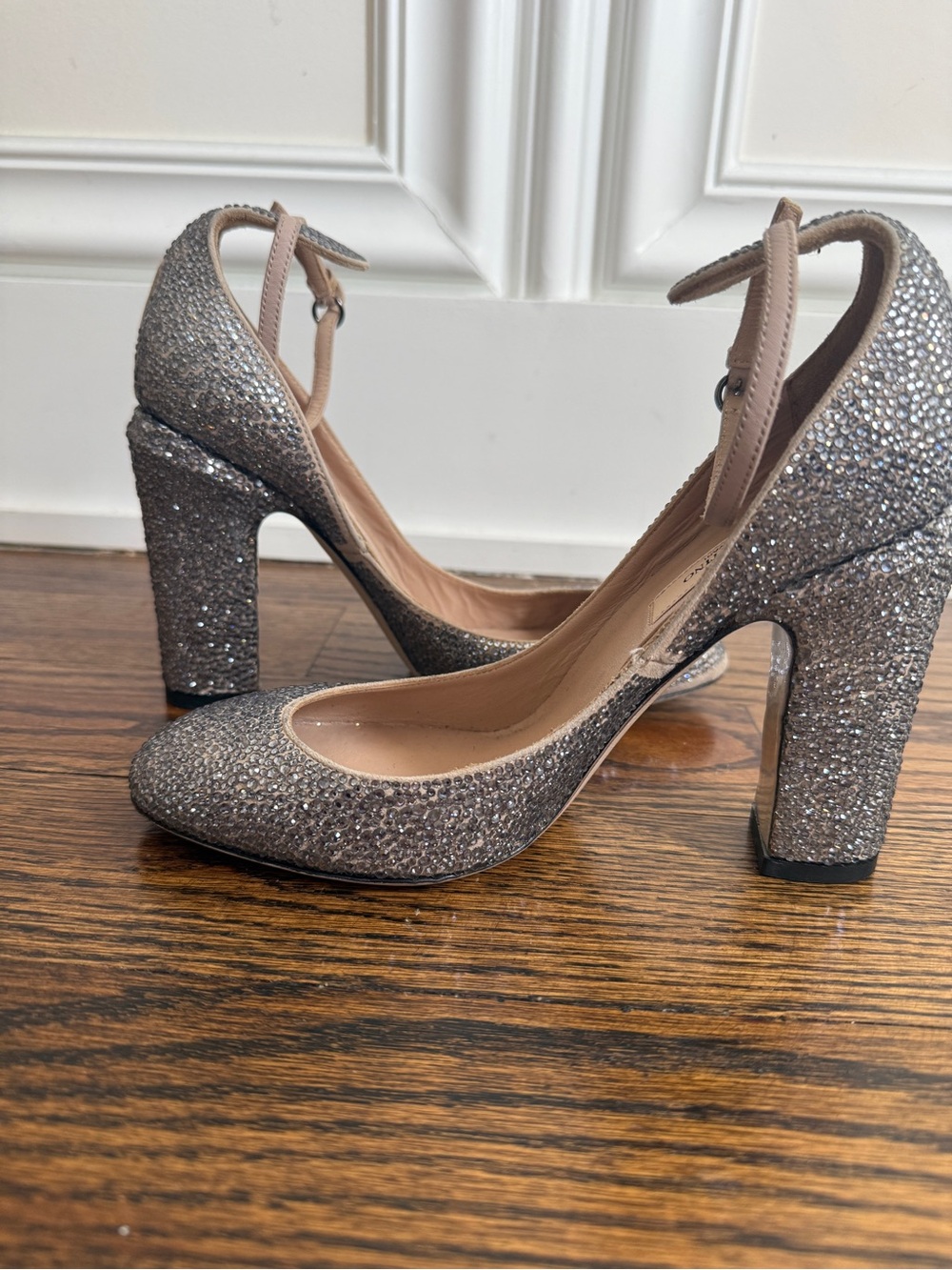 Valentino Garavani Tango embellished ankle strap block heel silver sz 37 - Picture 5 of 10